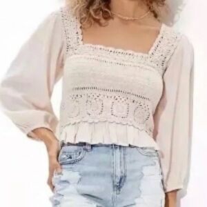 American Eagle Crotchet front smocked back top size small